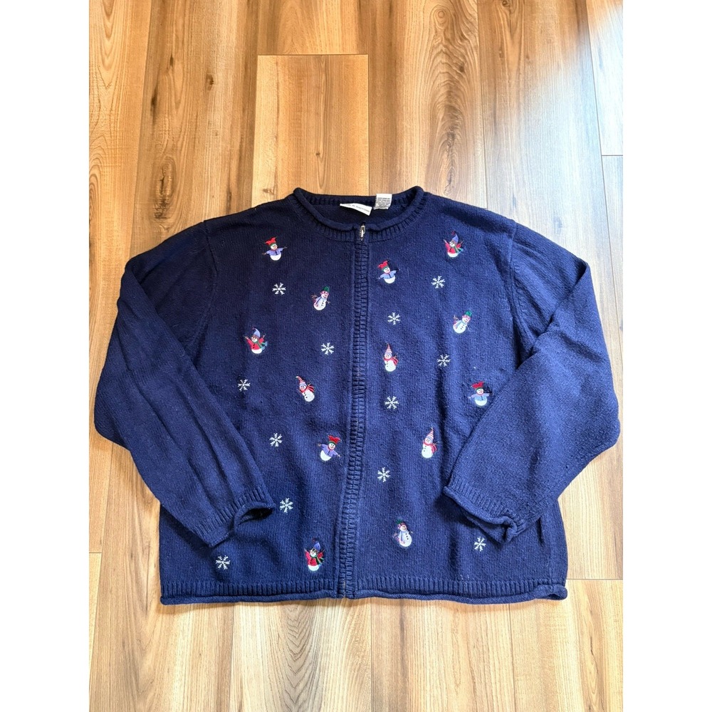 Croft & Barrow Cardigan Sweater Snowmen Winter Wonderland Zip Sweater Women XL